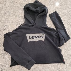 Levi's Black Cropped Hoodie With Silver Logo